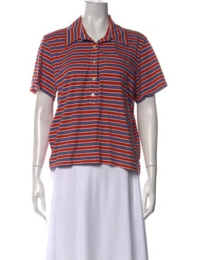 Pre-owned The Great Striped Short Sleeve Polo In Red