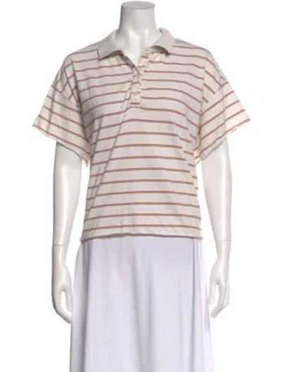 Pre-owned The Great Striped Short Sleeve Polo In White