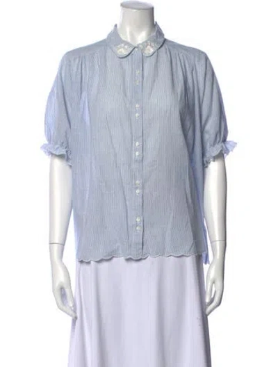 Pre-owned The Great Striped Short Sleeve Top In Blue