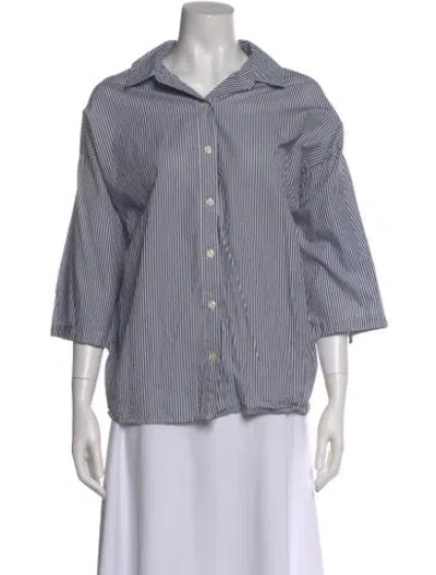 Pre-owned The Great Striped Three-quarter Sleeve Blouse In Blue