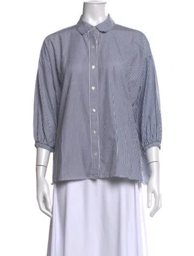 Pre-owned The Great Striped Three-quarter Sleeve Blouse In Blue