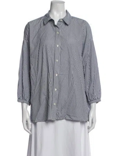 Pre-owned The Great Striped Three-quarter Sleeve Button-up Top In Blue