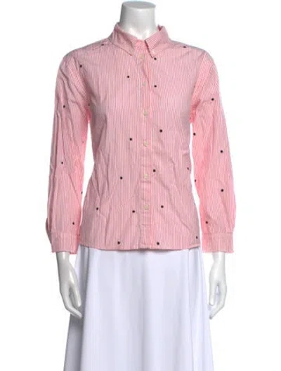 Pre-owned The Great Striped Three-quarter Sleeve Button-up Top In Pink