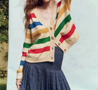 The Great Striped Varsity Cardigan In Multi