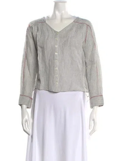 Pre-owned The Great Striped V-neck Blouse In Gray