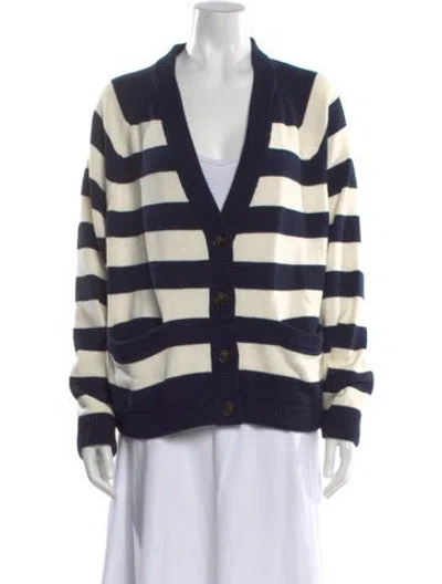 Pre-owned The Great Striped V-neck Sweater In Blue