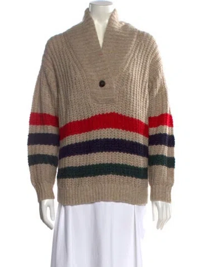 Pre-owned The Great Striped V-neck Sweater In Neutral