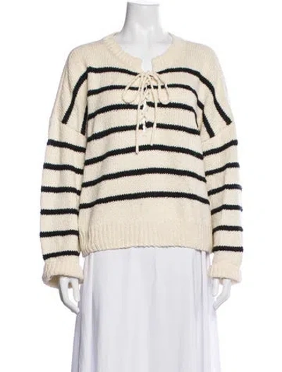 Pre-owned The Great Striped V-neck Sweater In Neutrals