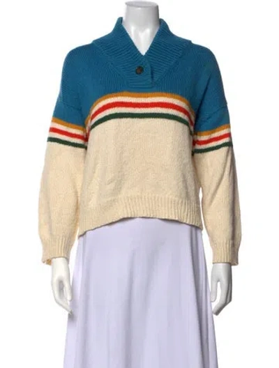 Pre-owned The Great Striped V-neck Sweater In Neutrals
