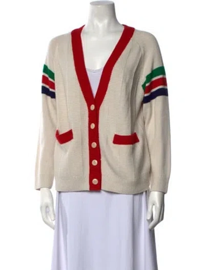 Pre-owned The Great Striped V-neck Sweater In Neutrals
