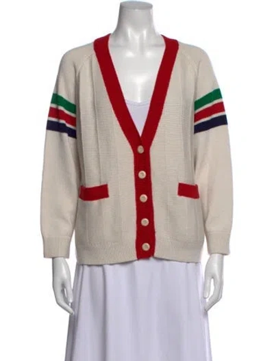 Pre-owned The Great Striped V-neck Sweater In Neutrals