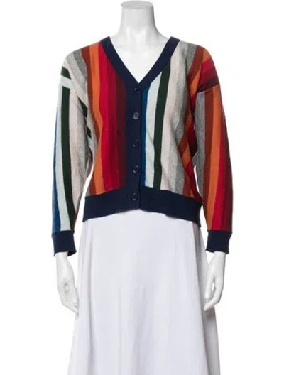 Pre-owned The Great Striped V-neck Sweater In Orange