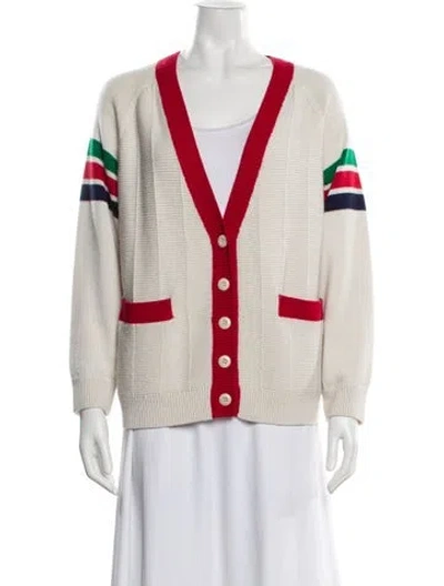 Pre-owned The Great Striped V-neck Sweater In White