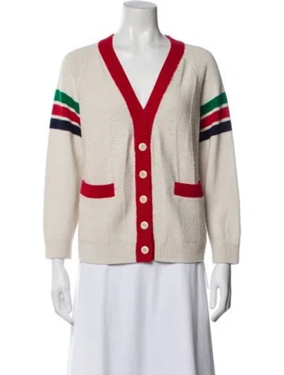 Pre-owned The Great Striped V-neck Sweater In White