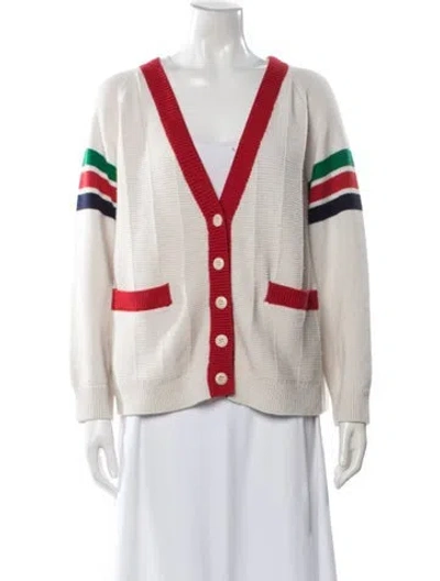 Pre-owned The Great Striped V-neck Sweater In White