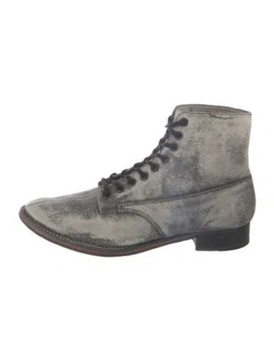 Pre-owned The Great Suede Animal Print Combat Boots In Black