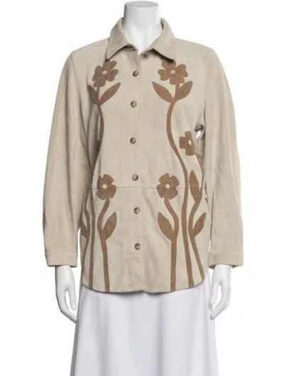 Pre-owned The Great Suede Floral Print Jacket In Neutrals