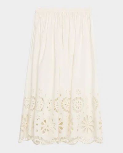 The Great Super Bloom Eyelet Midi Skirt In Neutral