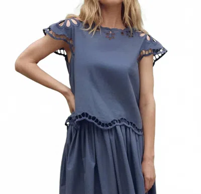 The Great Super Bloom Eyelet Top In Vintage Blue