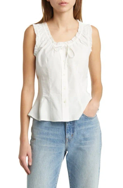 The Great The Abbey Sleeveless Cotton Button-up Shirt In True White