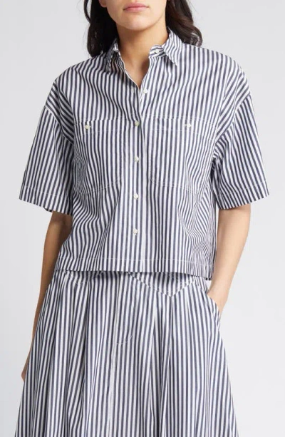 The Great The Atlas Stripe Cotton Button-up Shirt In Navy Studio Stripe