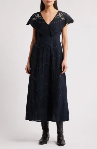 The Great . The Beaded Partridge Cotton Dress In Black
