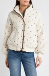 The Great . The Blackbird Floral Embroidery High Pile Fleece Jacket In Cream