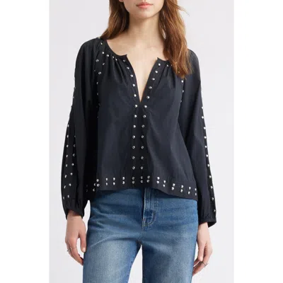 The Great . The Bodega Studded Cotton Poplin Top In Black