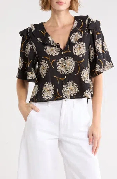 The Great . The Bower Ruffle Collar Cotton Top In Red