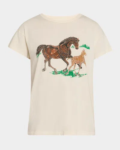 The Great The Boxy Crew Tee With Running Horses In White