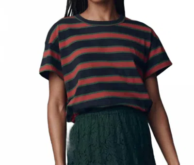 The Great The Boxy Crewneck Short Sleeve Shirt In Navy Bridle Stripe In Multi