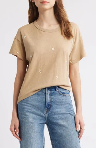 The Great . The Boxy Embroidered Crewneck Tee In Khaki