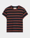 The Great The Boxy Striped Crewneck T-shirt In Red