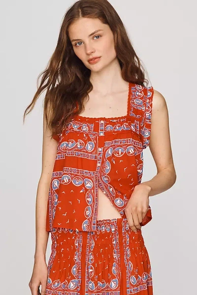The Great The Canary Cotton Midi Skirt In Red