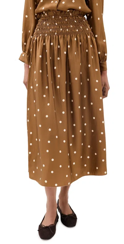 The Great The Canary Silk Skirt Copper Bubble Dot In Brown