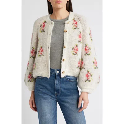 The Great . The Carousel Cardigan In White Heirloom Rose