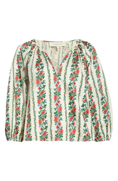 The Great . The Chariot Floral Cotton Peasant Top In Neutral