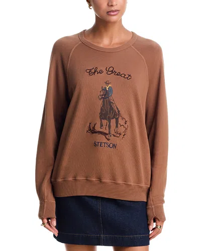 The Great The College Cotton Graphic Sweatshirt In Brown