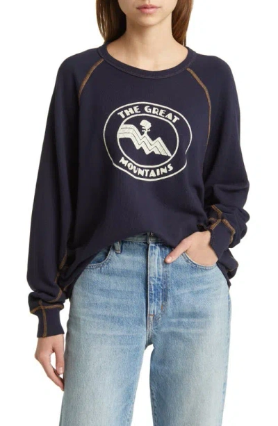 The Great The College Mountain Graphic Cotton Sweatshirt In Stargazer Blue