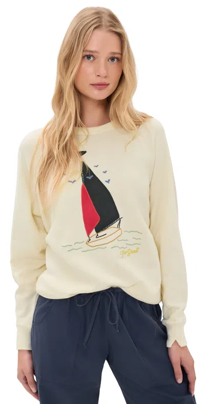 The Great College Sweatshirt With Sailing Boat Applique In Washed White In Neutral