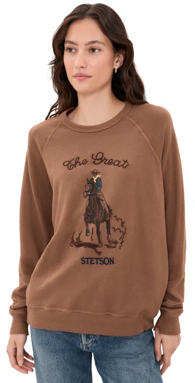 The Great The College Sweatshirt With Stetson Graphic Tobacco In Brown