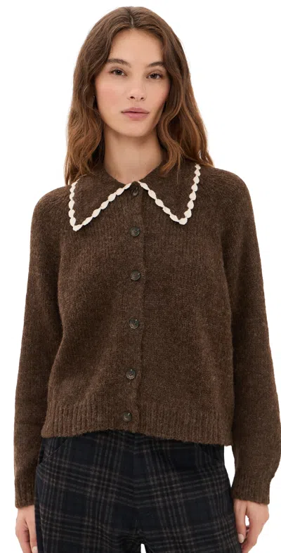 The Great The Crochet Collar Cardigan Chocolate Brown