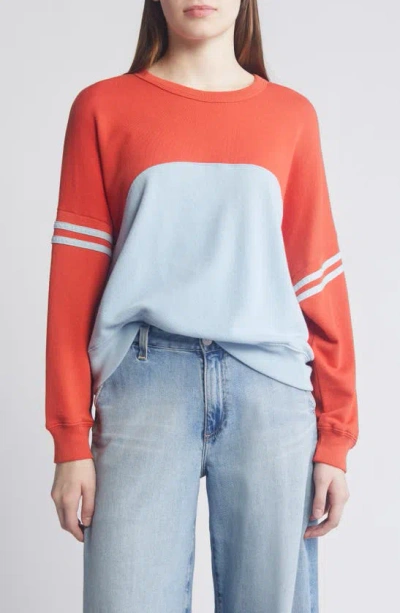 The Great The Cross Country Colorblock Cotton Sweatshirt In Heirloom Tomato Colorblock