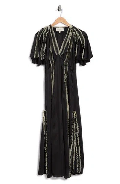 The Great . The Dancehall Short Sleeve Maxi Dress In Black