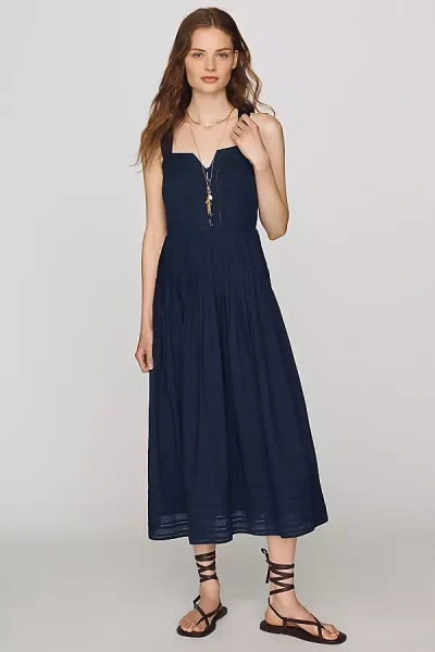 The Great The Day Break Cotton Midi Dress In Blue
