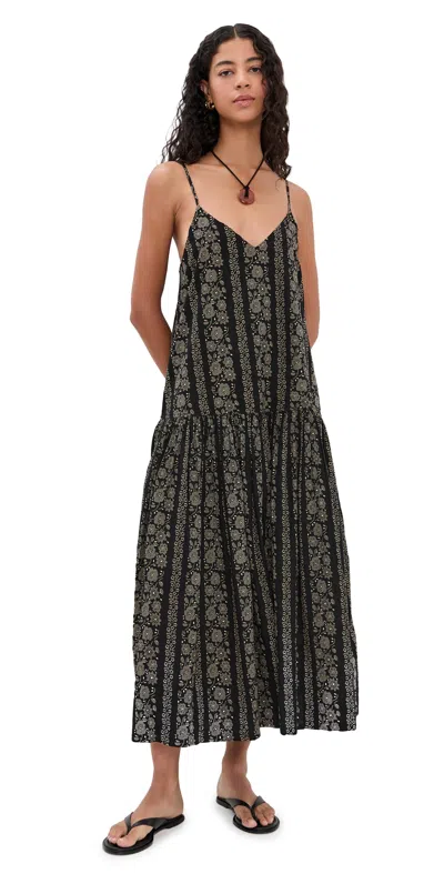The Great The Drop Waist Cotton Midi Dress In Black