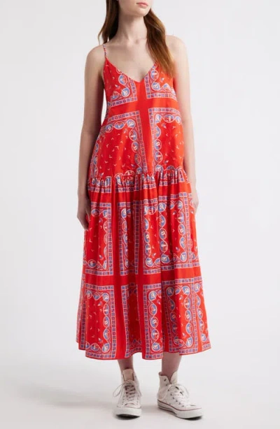 The Great . The Drop Waist Sleeveless Maxi Dress In Red