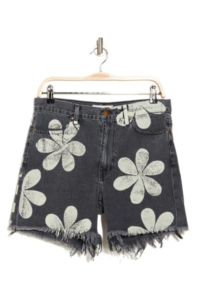 The Great The Easy Floral Cutoff Denim Shorts In Black