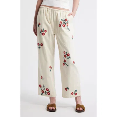 The Great . The Easy Pant Embroidered Floral Cotton Crop Pants In Neutral
