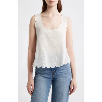 The Great . The Eyelet Embroidered Scallop Trim Cotton Tank In White
